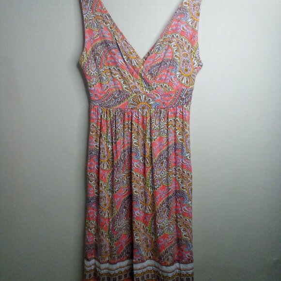 Old Navy Dress Women XS Sleeveless Sundress V-neck Stretch Pattern Pink Yellow - Picture 2 of 14